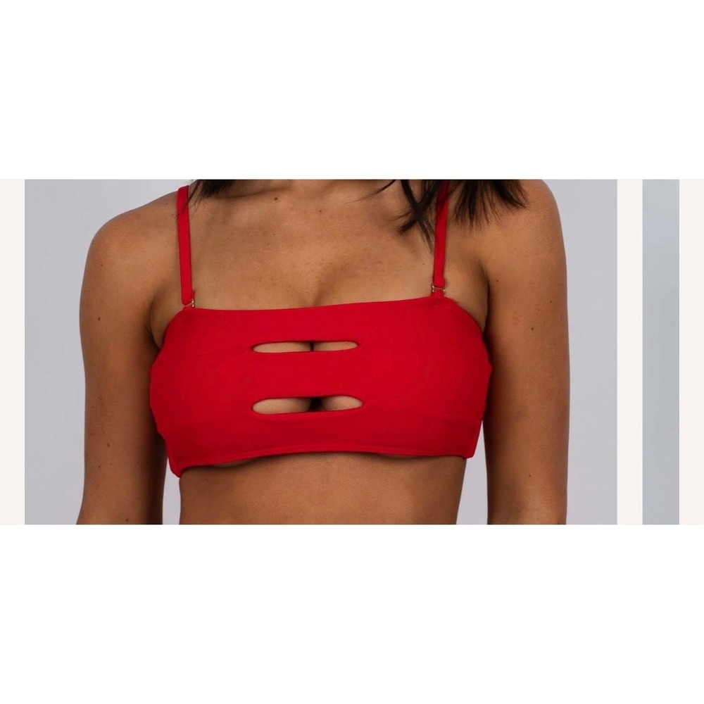 Blushing Brunette Bikini Top Red Cutout XL NWOT